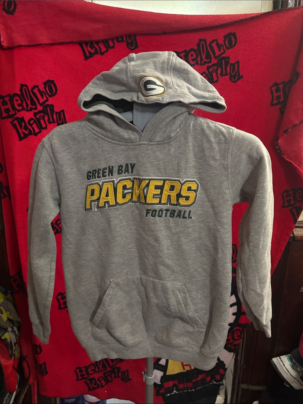 Green Bay Packers Youth Gray Pullover Hoodie with Yellow Logo